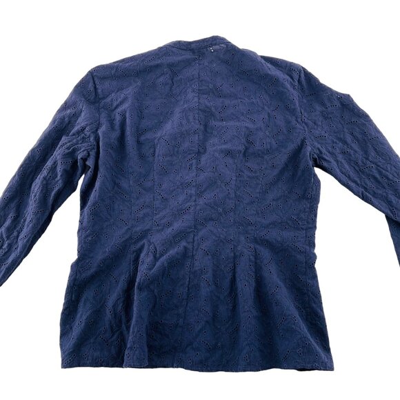 Lauren Ralph Lauren Women's Blouse size 6 Navy Blue Long Sleeves Ruffled Eyelet - Picture 4 of 4